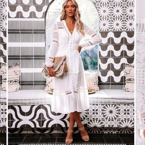 Vici Heavy Heart lace button down midi dress